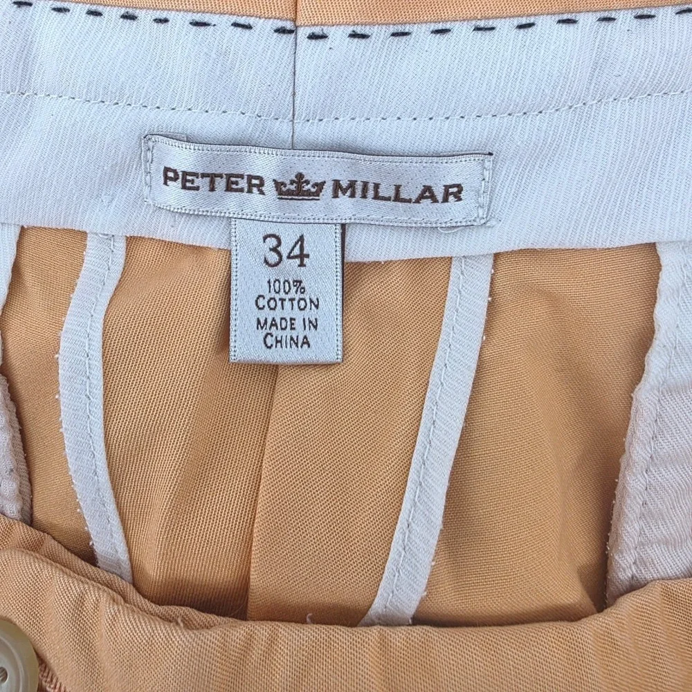 Peter Millar Mens 34 Cotton Flat Front Chino Shorts Orange Apricot Golf Casual
